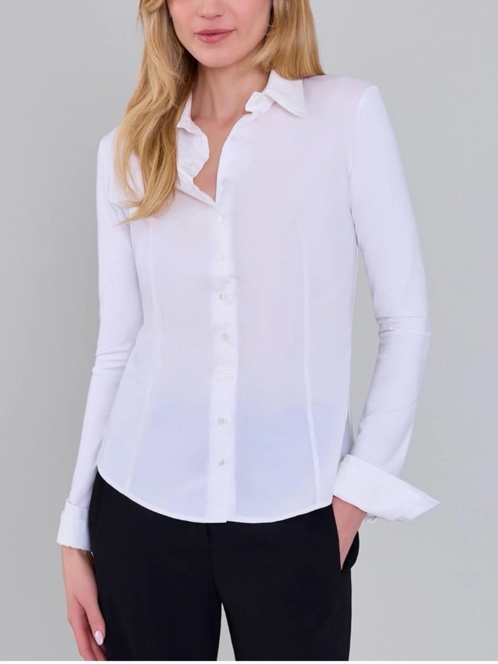 Anne Fontaine Paris Alison White Long Sleeve Signature T-Blouse Size 44 US 12